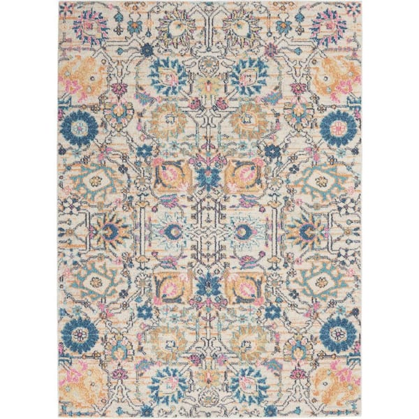 Nourison Passion Ivory/Multi 4 ft. x 6 ft. Floral Transitional Area Rug