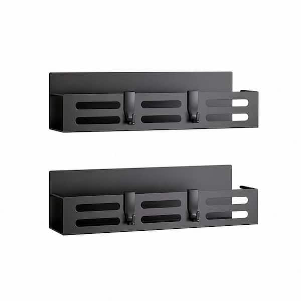 2-Pack Magnetic Spice Rack for Refrigerator, Black Carbon Steel Shelf Organizer for Kitchen Cabinet Storage