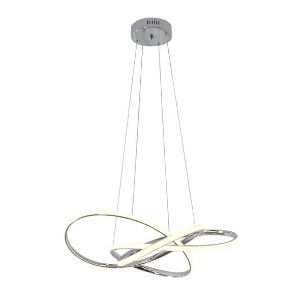 1-Light 23.6 in. Integrated LED Chorme Swirl Dimmable Chandelier for Dining Room Bedroom
