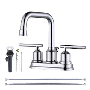 4 in. Centerset Double Handle High Arc Bathroom Faucet with Drain Kit in Chrome