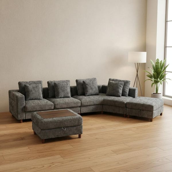 Neil Oversized 147.5 in. Square Arm 5-Piece Chenille Cloud Modular Sectional Sofa in Dark Gray with Ottomans
