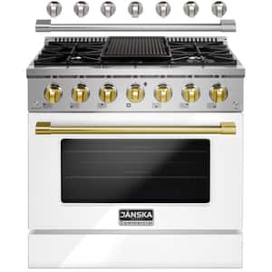 Professional 36 in. 5.2 cu. ft. Gas Range with 6-Sealed Burners, Convection Oven, Griddle in Lustrous White