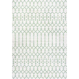 Ourika Moroccan Geometric Textured Weave Green/Ivory 3 ft. x 5 ft. Indoor/Outdoor Area Rug