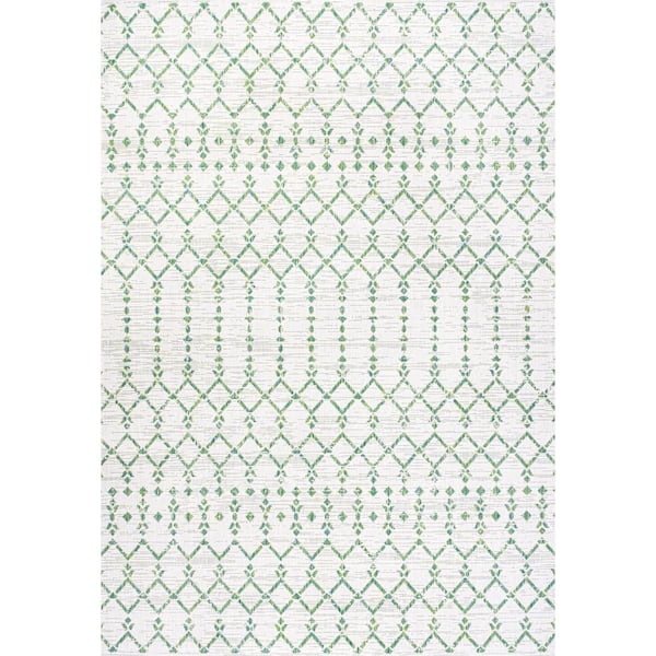 Ourika Moroccan Geometric Textured Weave Green/Ivory 8 ft. x 10 ft. Indoor/Outdoor Area Rug
