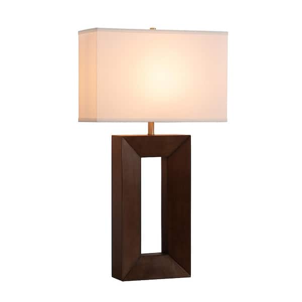 NOVA of California Julie 30 in. Dark Walnut LED Table Lamp for Living Room with White Linen Shade