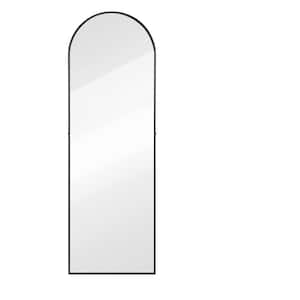 22 in. W x 65 in. H Arched-Top Framed Matt Black Full Body Wall Mirror with Stand