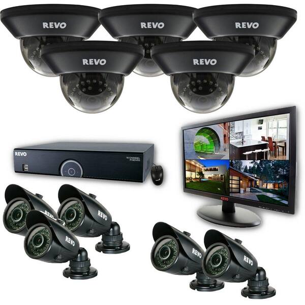 Revo 16-Channel 2TB 960H DVR Surveillance System with (10) 700 TVL 100 ft. Night Vision Cameras and 21.5 in. Monitor