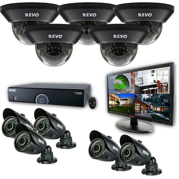 Revo 16-Channel 4TB 960H DVR Surveillance System with (10) 700 TVL 100 ft. Night Vision Cameras and 21.5 in. Monitor