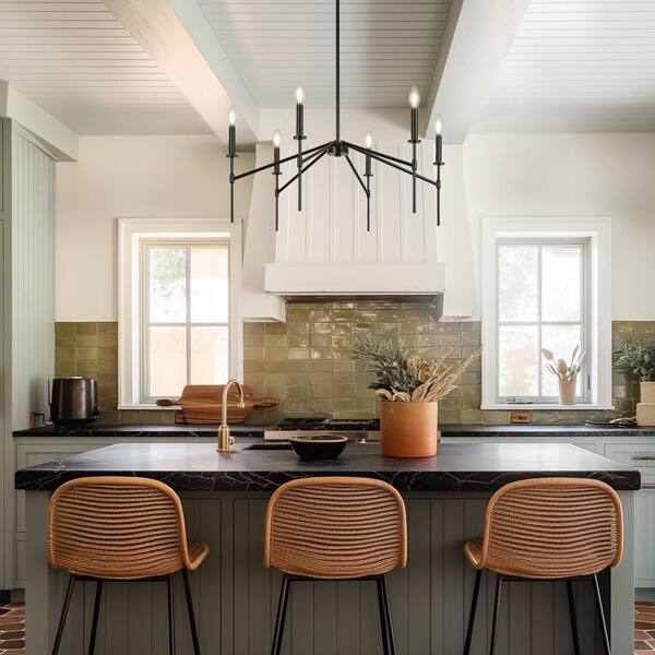 Classic/Traditional 32.7 in. 6-Lights Black Linear Chandelier, Candlestick Large Chandelier, Living Room Ceiling Light