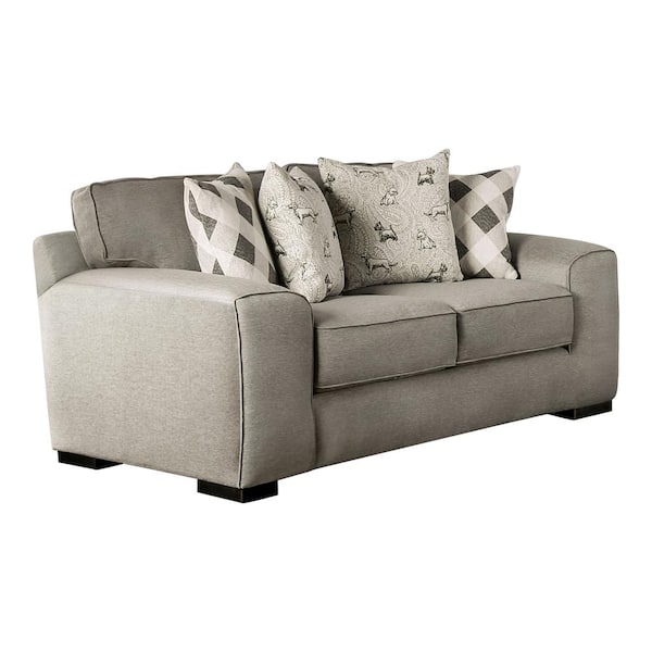 Furniture of America Bullard 75 in. Gray Fabric 2-Seater Square Arms Loveseat with Reversible Back Pillows