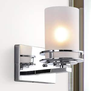 Fairfax 7.13 in. 1-Light Chrome Metal/Frosted Glass Contemporary Glam LED Vanity Light