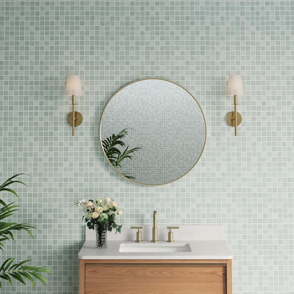 ANGELES HOME 28 in. W x 28 in. H Round Framed Wall Bathroom Vanity Mirror Decor Mirror in Brushed Gold