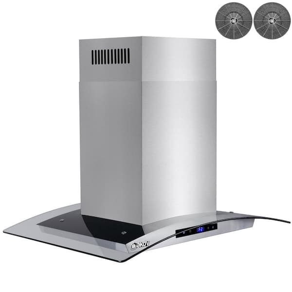 30 in. 343 CFM Convertible Island Mount Range Hood with Tempered Glass and Carbon Filters in Stainless Steel