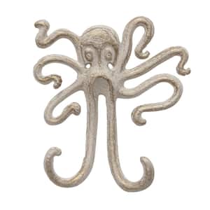 5.5 in. x 6 in. White and Gold Iron Octopus Double Wall Hook