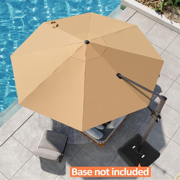 Pellebant 12 x 12 ft. Outdoor Round Aluminum Heavy-Duty 360° Rotation Cantilever Patio Umbrella in Tan with No Base