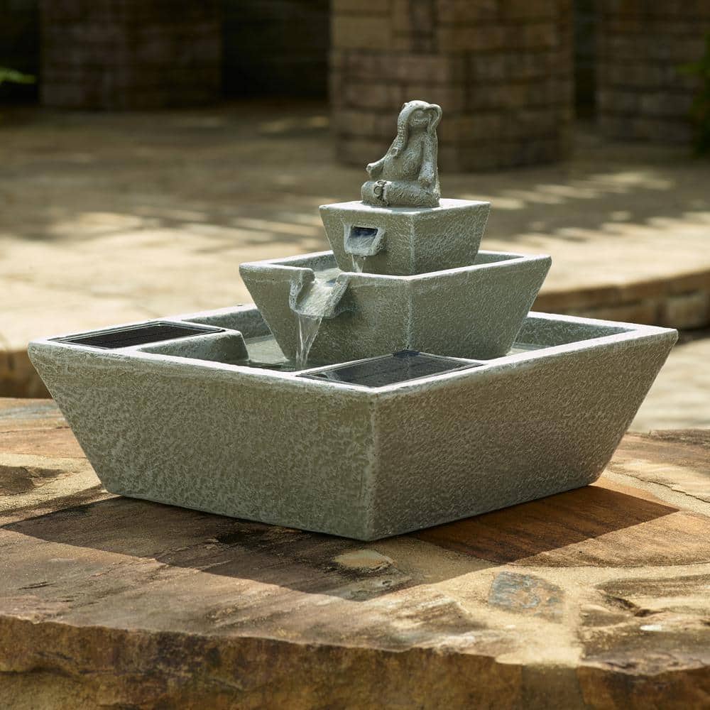 Zen Elephant Solar Powered Concrete Cascading Fountain