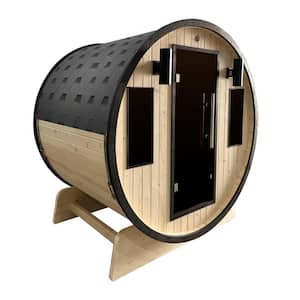 3-Person Capacity Outdoor White Finland Pine Wet/Dry Traditional Barrel Sauna with Black Accents