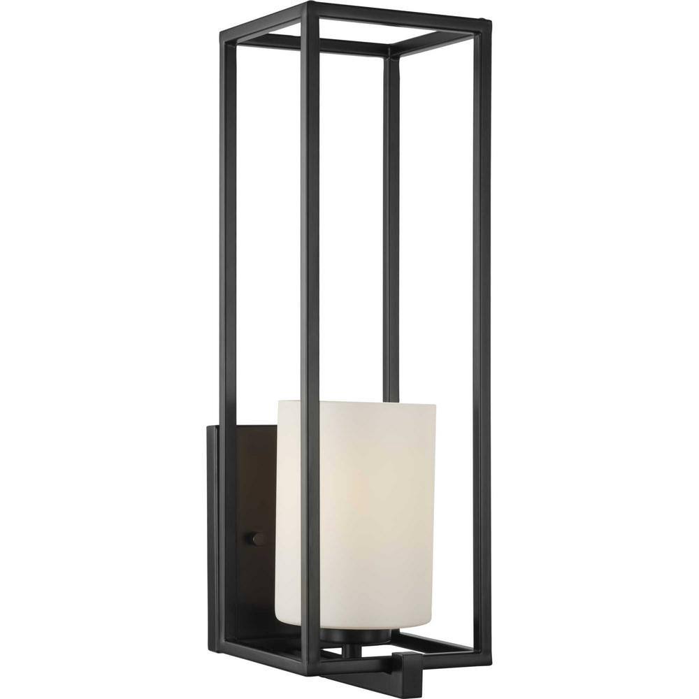 Matte Black Steel Wall Sconce with Opal Glass Shade