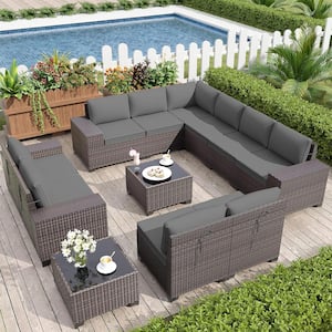 12-Piece Wicker Outdoor Sectional Set with Cushion Gray