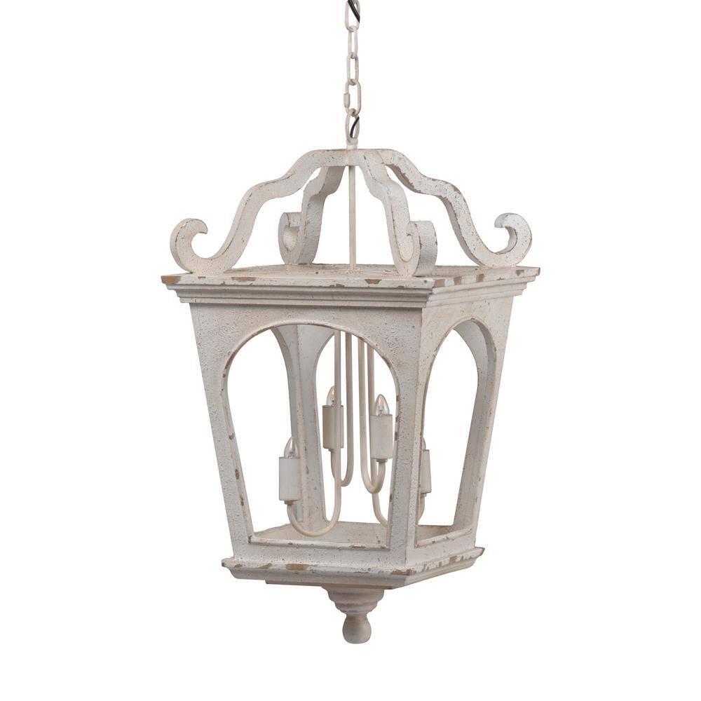 60-Watt 4-Light Cream White Wood Chandelier Hanging Light Fixture for Dining Living Room No Blub E12 price history on PriceWatchPro