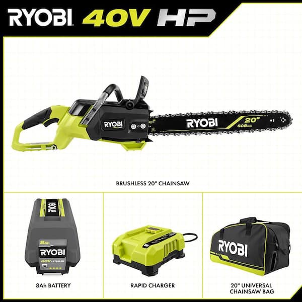 40V HP Brushless 20 in. Battery Chainsaw with Universal Chainsaw Bag, 8.0 Ah Battery and Charger