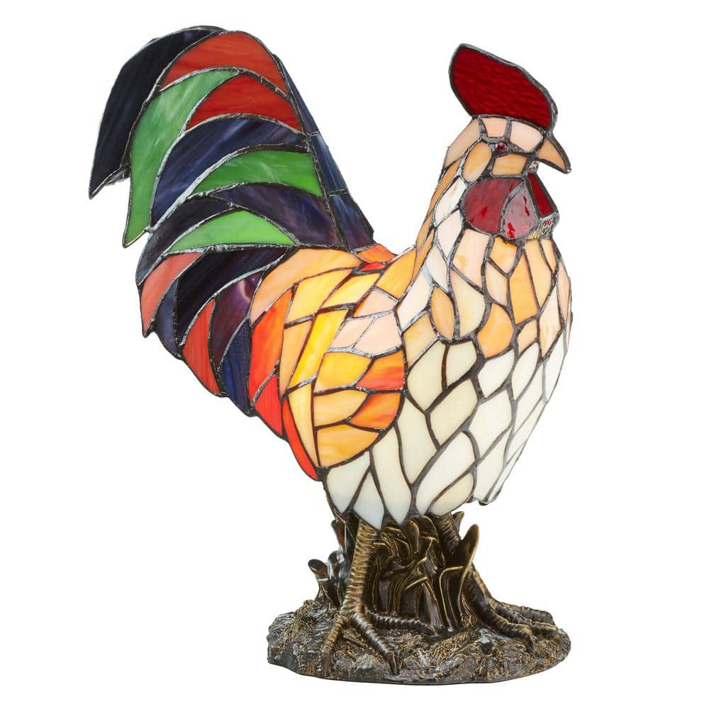 Vtg Tiffany Style Stained hot Glass Rooster Chicken Table Lamp