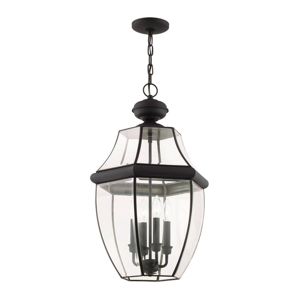 Monterey 4-Light Black Brass Outdoor Pendant with Beveled Glass