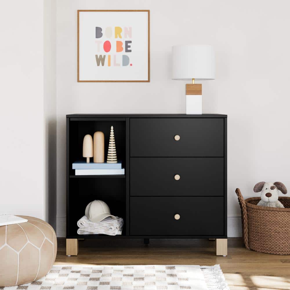 Black and Driftwood 3-Drawer Combo Nursery Dresser