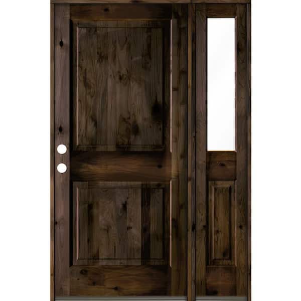 Krosswood Doors 50 in. x 80 in. Rustic knotty alder Right-Hand/Inswing Clear Glass Black Stain Square Top Wood Prehung Front Door w/RHSL