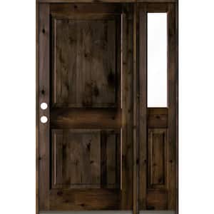 56 in. x 80 in. Rustic knotty alder Right-Hand/Inswing Clear Glass Black Stain Square Top Wood Prehung Front Door w/RHSL
