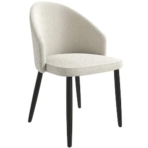 Paradiso Modern Dining Chairs Boucle Seat Curved Back in Black Solid Wood Legs Contemporary Side Chairs in White