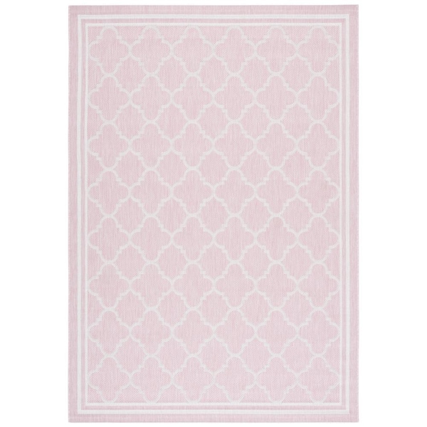 SAFAVIEH Courtyard Pink/Beige 8 ft. x 10 ft. Border Quatrefoil Indoor/Outdoor Patio  Area Rug