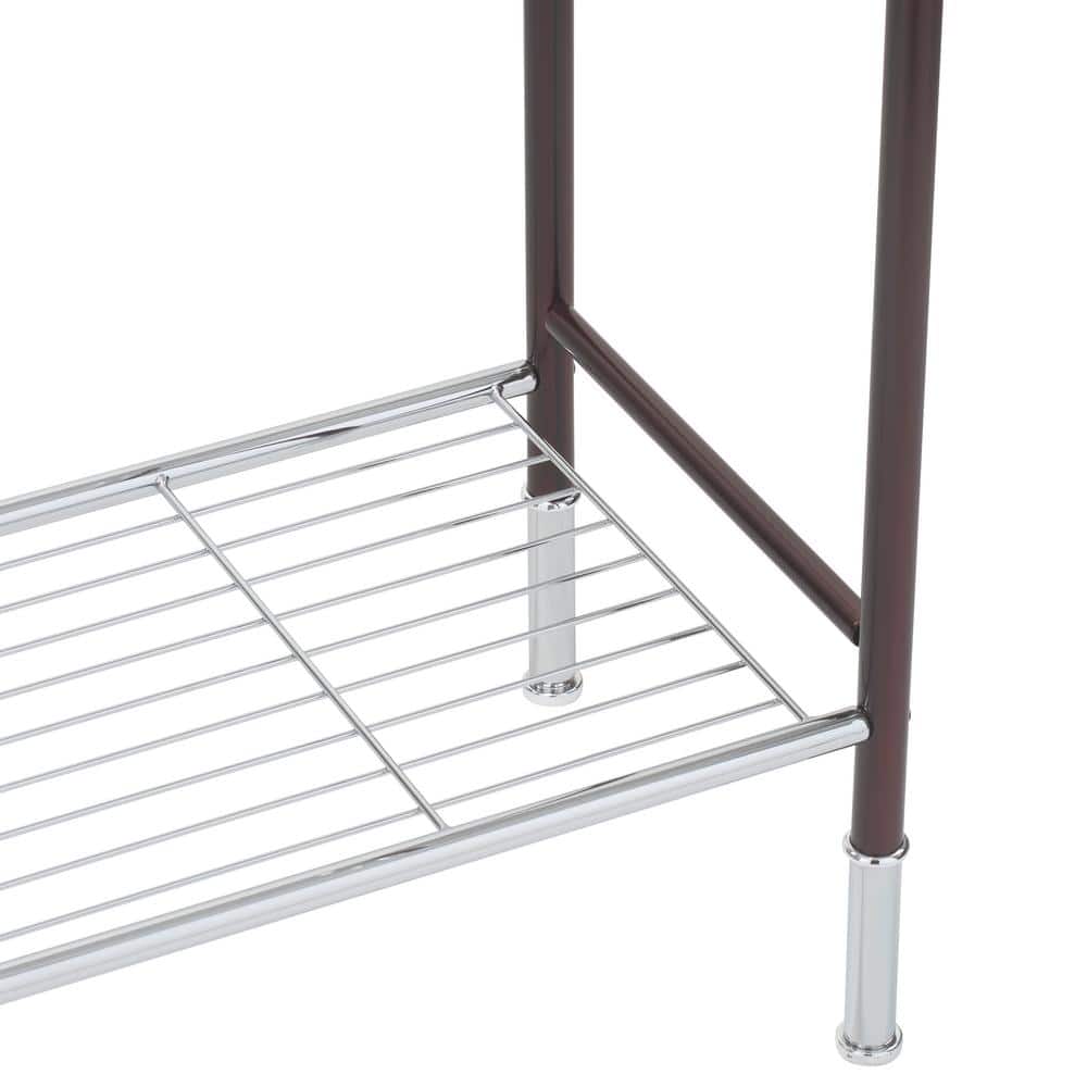 Bronze and Chrome Freestanding Towel Rack with Shelf