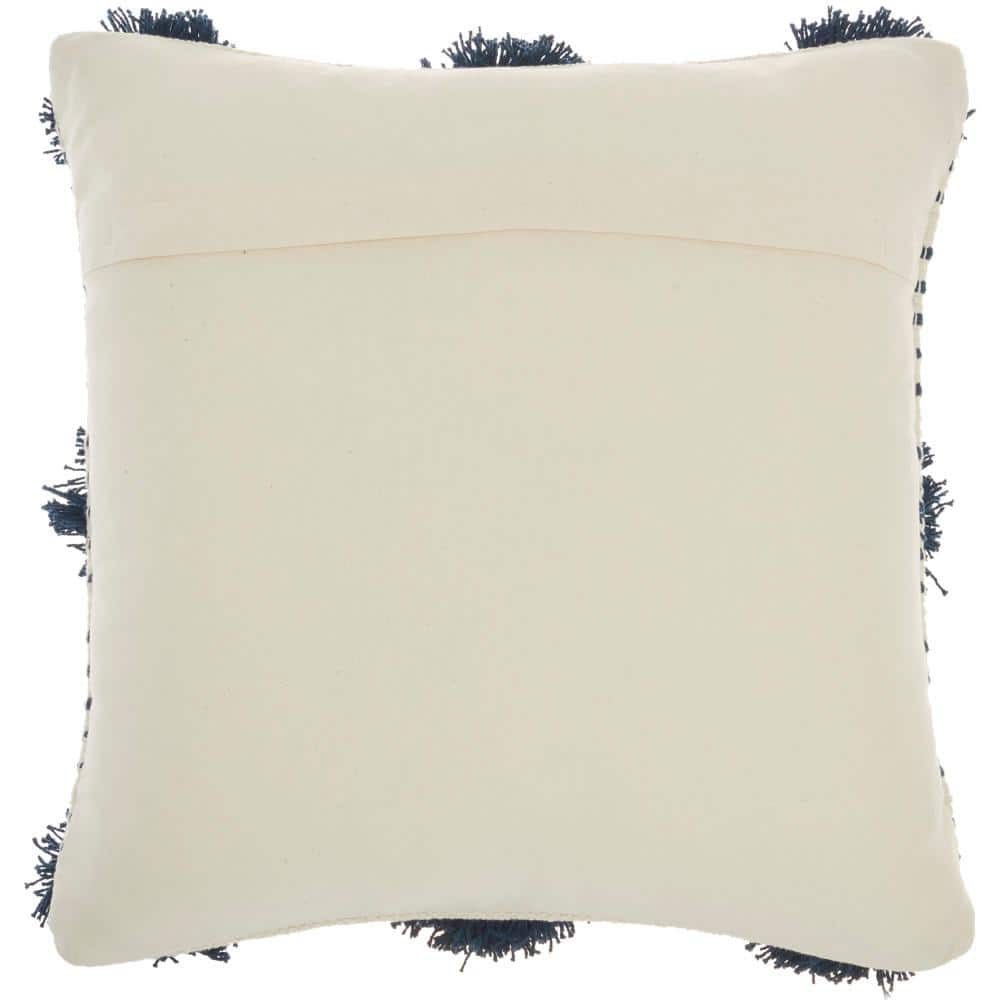 Navy and Ivory Cotton Tufted Pom Pom Throw Pillow 18" x 18"