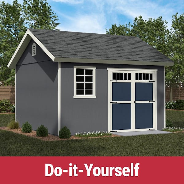 DIY Beachwood 12 ft. x 12 ft Wooden Outdoor Storage Garden Shed with Floor Windows, and Double Door (144 sq. ft. )