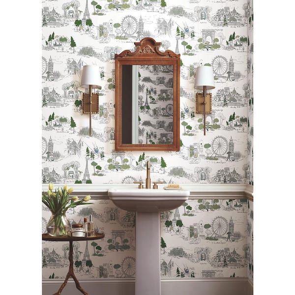 Travel Sketches Blue Globetrotter Premium Peel and Stick Wallpaper