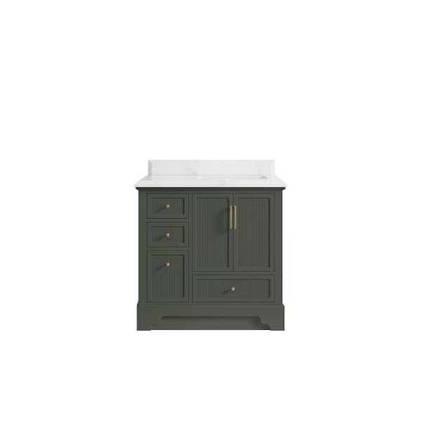 Willow Collections Alys 36 in. W x 22 in. D x 36 in. H Right Offset Sink Bath Vanity in Pewter Green with 1.5" Empira Quartz Top