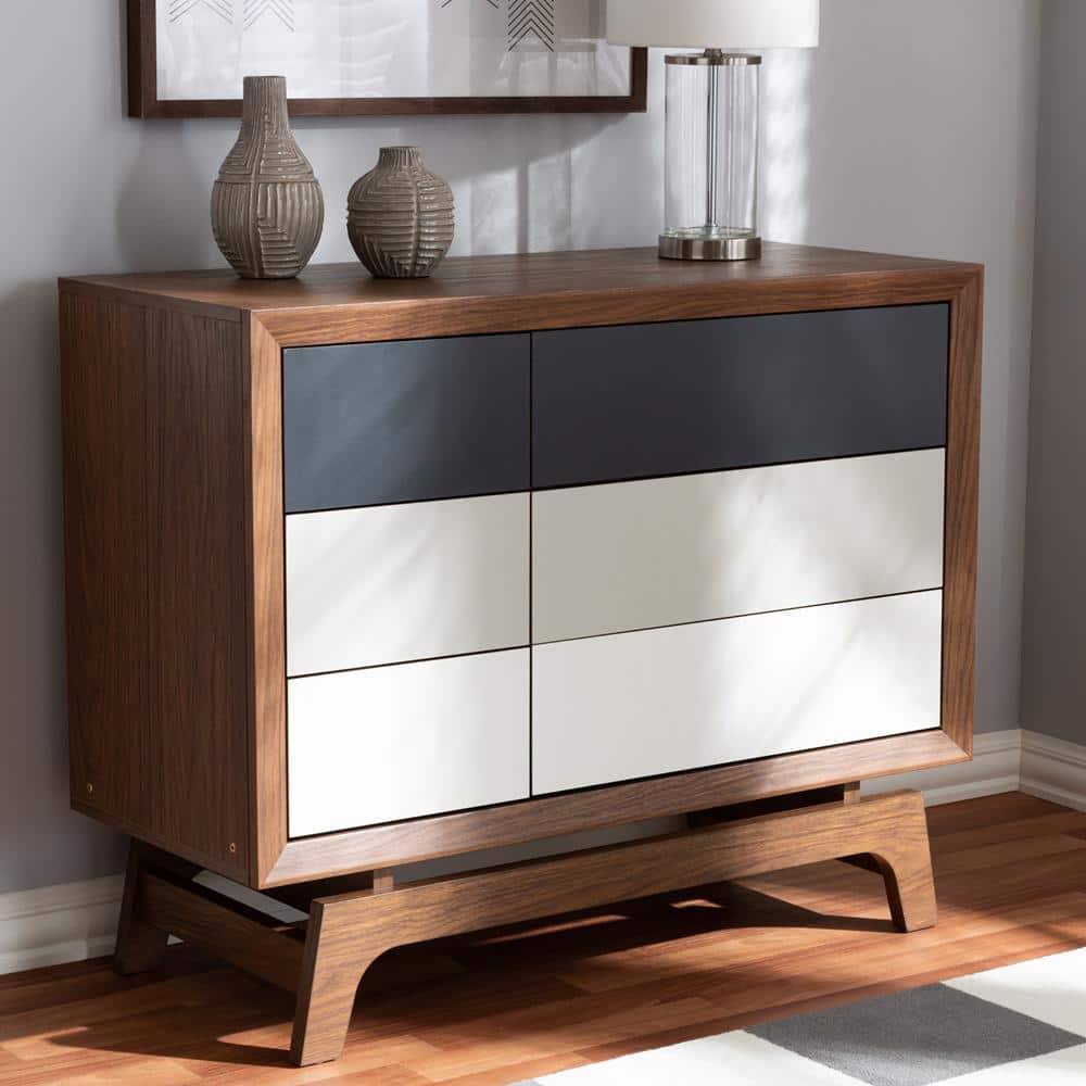 Svante Mid-Century Walnut Finish 6-Drawer Chest with Gray Gradient