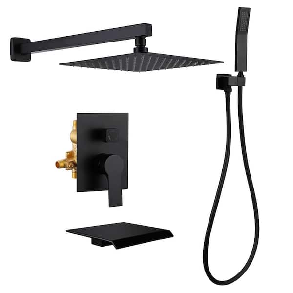 Satico Single Handle 1-Spray Tub and Shower Faucet Handheld Shower Combo with 10 in. Rain Shower Head in Black(Valve Included)