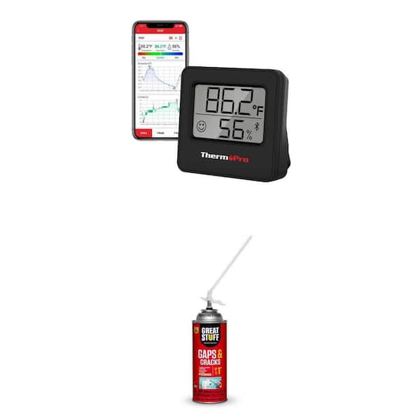 TP357W Smart Digital Thermometer Humidity Monitor and 12 oz. Gaps and Cracks Insulating Spray Foam Sealant Combo