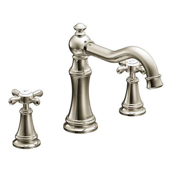 MOEN Weymouth 2-Handle Deck-Mount High-Arc Roman Tub Faucet Trim Kit in Nickel (Valve Not Included)