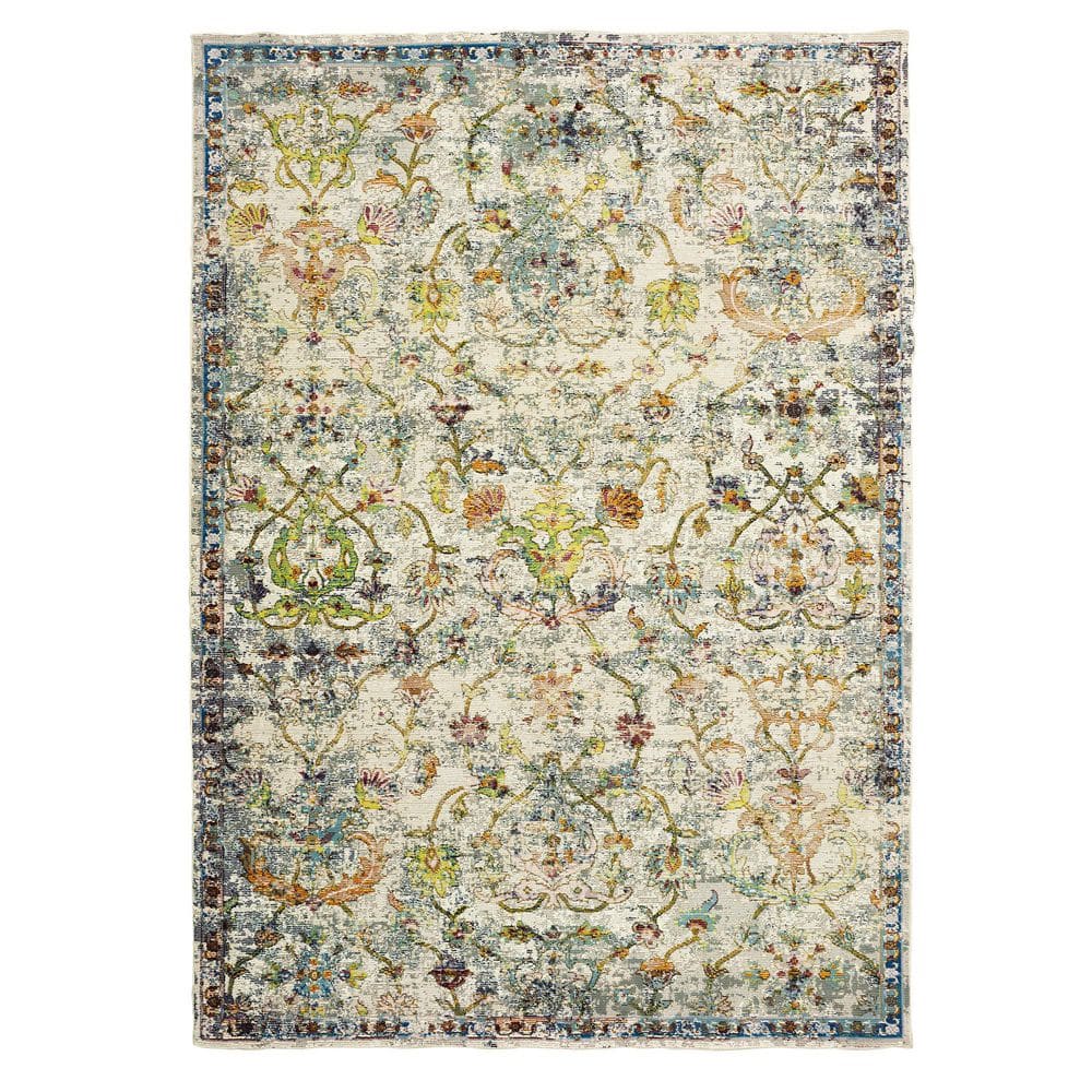 Ox Bay Gricia Rustic Contemporary Floral Border Green Multi Indoor Area Rug  5  x 8