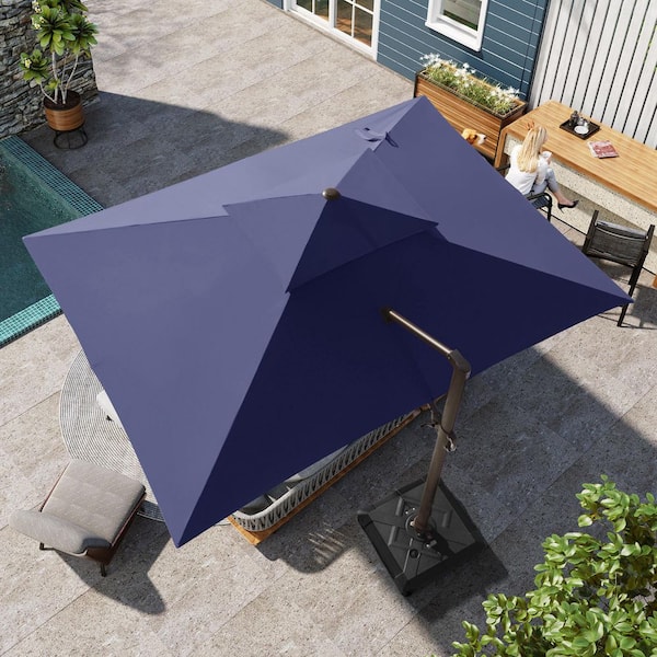 Pellebant Double Top 13 ft. x 10 ft. Rectangular Heavy-Duty 360-Degree Rotation Cantilever Patio Umbrella in Navy Blue
