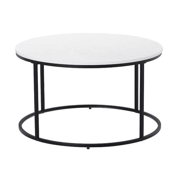 Homcom 31 5 In White Round Wood Coffee, White Coffee Table Round With Wooden Legs