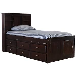 Mission Espresso Brown Twin Sized Captains Bookcase Bed with 6-Drawers