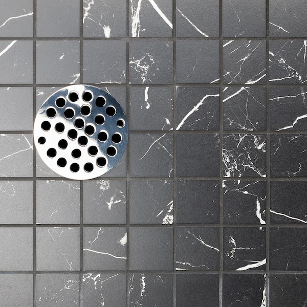 Marmo Black 12 in. x 12 in. Matte Marble Look Porcelain Mosaic Tile (1 sq. ft./Each)