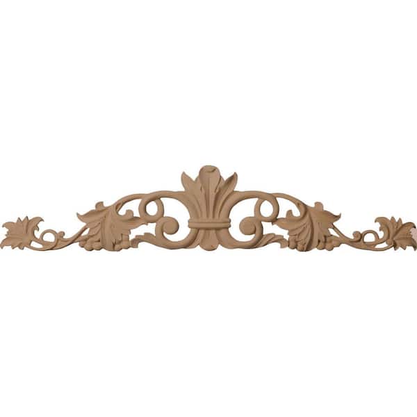 Ekena Millwork 3/4 in. x 24-1/2 in. x 5-1/8 in. Unfinished Wood Cherry Medium Marseille Center with Scrolls