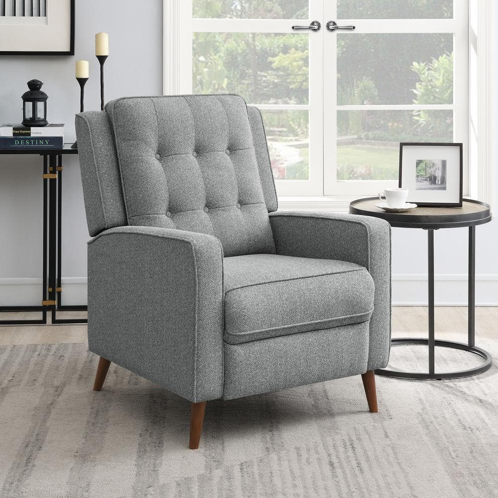 Gray Faux Leather Quilted Tufted Recliner with Pinewood Legs