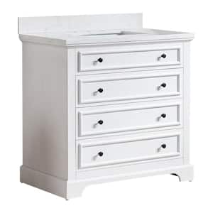 Modern 36 in. W x 22 in. D x 36 in. H Single of Sinks Freestanding Bath Vanity in White with White Carrara Marble Top