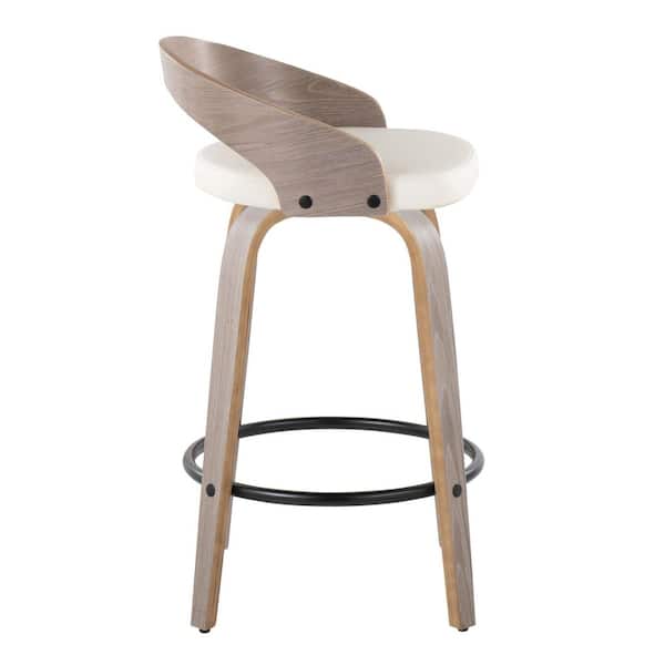 Lumisource Grotto 26 in. Light Grey Wood and White Faux Leather